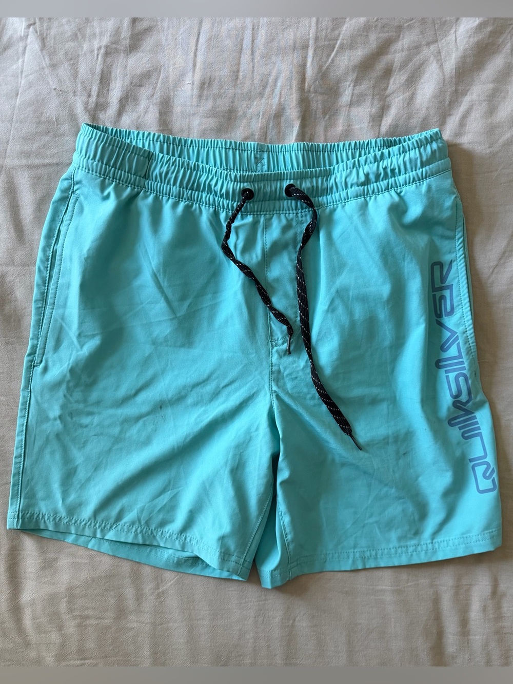 Quiksilver Men’s Aqua/Turquoise Swim Trunks with Side Logo